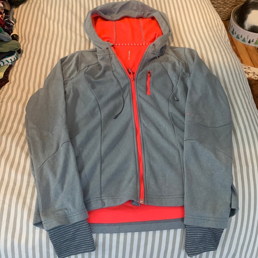 Mondetta gray/pink zip up dry-fit sweatshirt